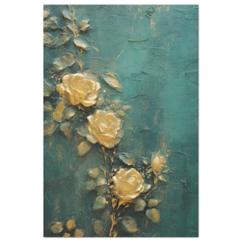 Vintage gold English roses emerald deep green  Tissue Paper