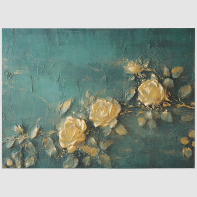 Vintage gold English roses emerald deep green  Tissue Paper (Front)