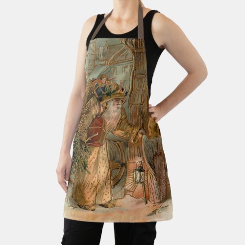 Vintage Gold Father Christmas and Angel Apron