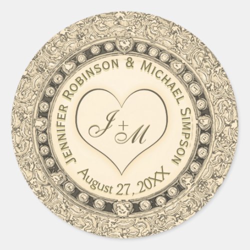 Vintage Gold Faux Foil Heart Classic Round Sticker