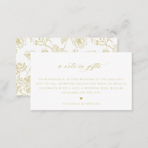 Vintage Gold Floral A Note On Gifts Wedding Enclosure Card