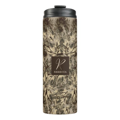 Vintage Gold Floral and Foliage Borders Monogram Thermal Tumbler