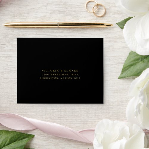 Vintage Gold Floral Black Wedding RSVP Envelope