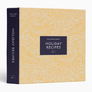 Vintage Gold Floral Botanical Holiday Recipes 3 Ring Binder