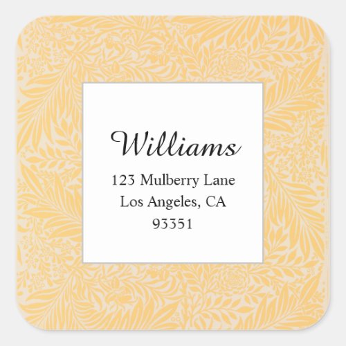 Vintage Gold Floral Botanical Return Address Square Sticker