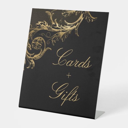 Vintage Gold Floral Damask Cards Gifts Wedding Pedestal Sign