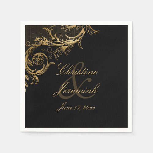 Vintage Gold Floral Damask Script Names Wedding Na Napkins