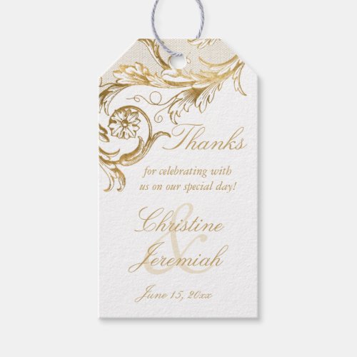 Vintage Gold Floral Damask Wedding Thank You Gift Tags