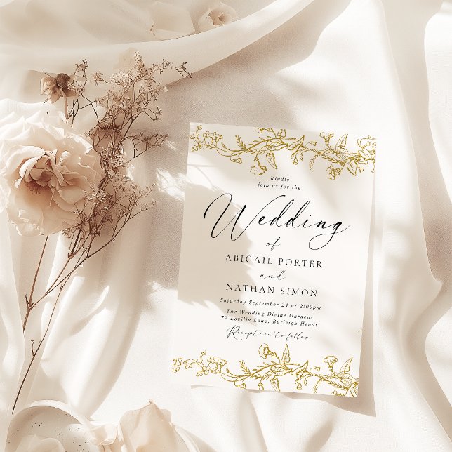 Vintage Gold Floral Elegant Wedding  Invitation (Creator Uploaded)