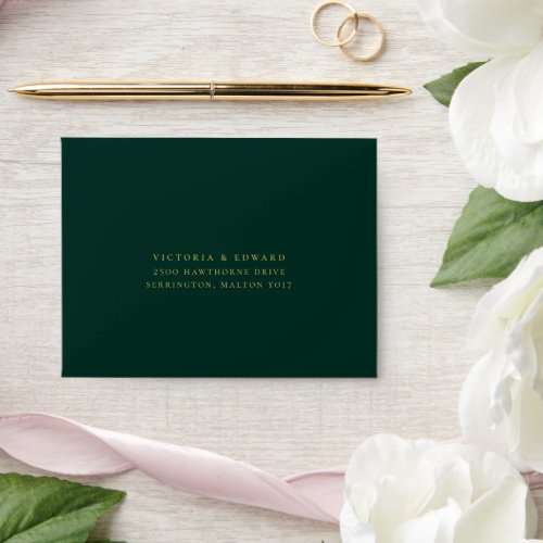 Vintage Gold Floral Emerald Green Wedding RSVP Envelope