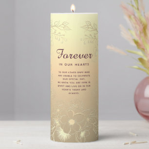 Vintage Gold Floral Faux Gold Wedding Memorial Pillar Candle