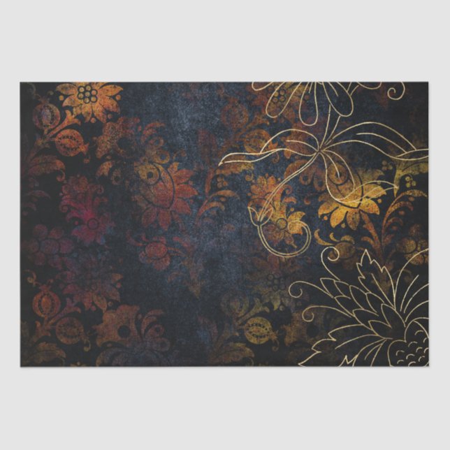 Vintage Gold Floral Grunge Damask Tissue Paper (Front)