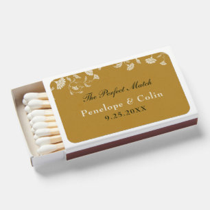 Vintage Gold Floral Library Book Wedding Matches