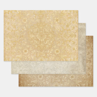 Vintage Gold Floral Medallion Decoupage Ornate Wrapping Paper Sheets
