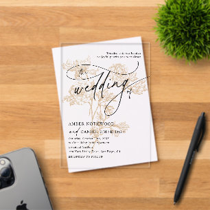 Vintage Gold Floral Modern Black & White Wedding Acrylic Invitations