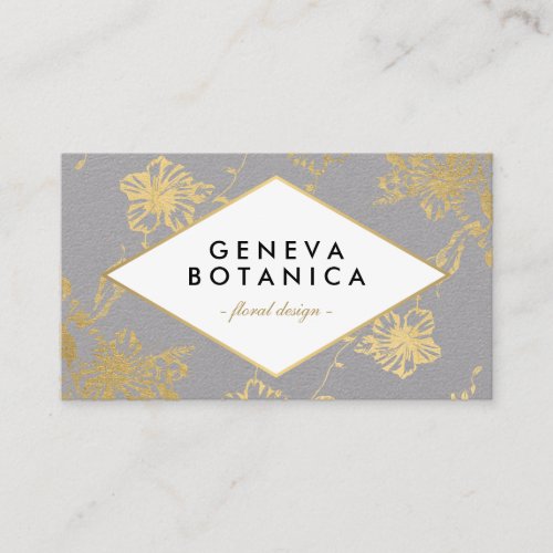 Vintage Gold Floral Pattern on Gray Paper Business Card