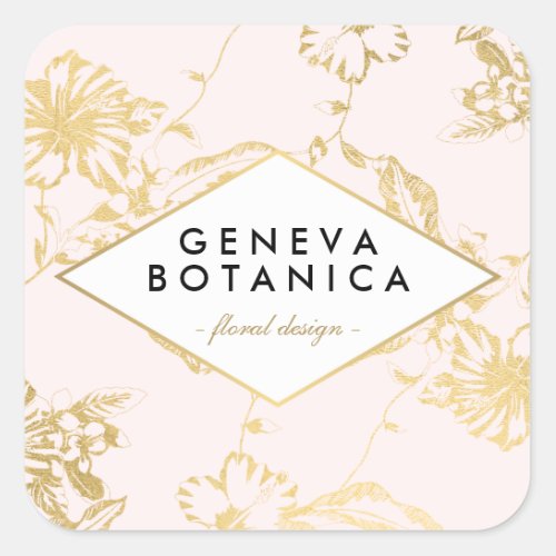 Vintage Gold Floral Pattern on Pink Designer Square Sticker