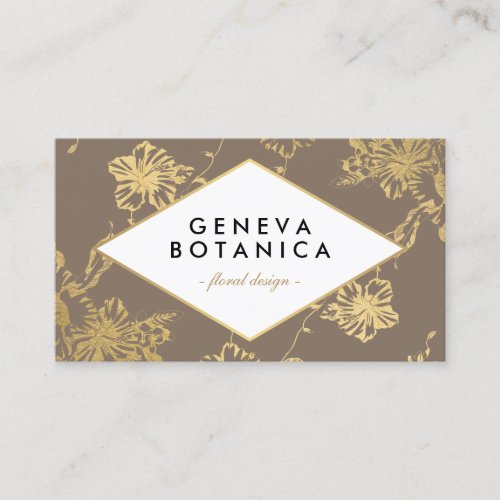 Vintage Gold Floral Pattern on Tan Designer Business Card