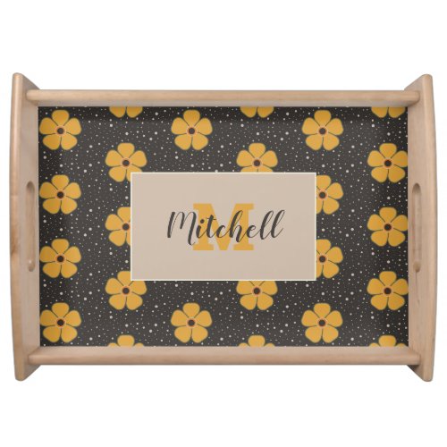 Vintage Gold Floral Polkadot Pattern Personalized  Serving Tray