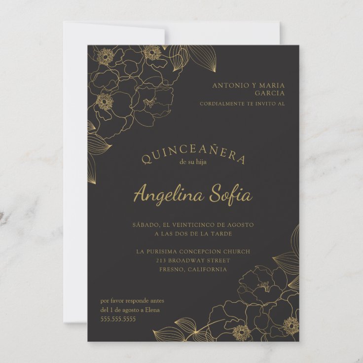 Vintage Gold Floral Quinceanera Invitation | Zazzle