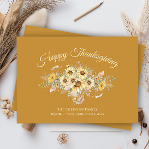 Vintage Gold Floral Thanksgiving Greeting Holiday Card