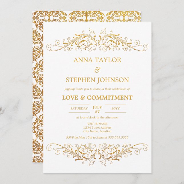 Vintage Gold Flourish Commitment Ceremony Invitation (Front/Back)