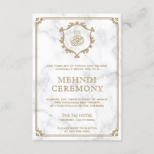 Vintage Gold Flourish White Marble Islamic Mehndi Enclosure Card