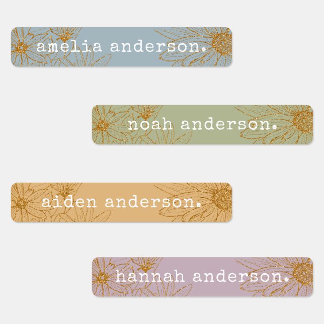Vintage Gold Flowers Pastel Waterproof Name Labels (Group)