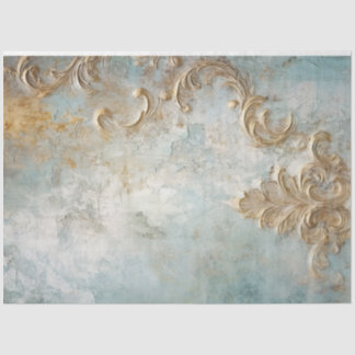 Vintage gold foil baroque ornament blue grunge tissue paper