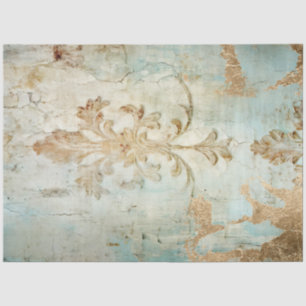 Vintage gold foil baroque ornament blue grunge tissue paper