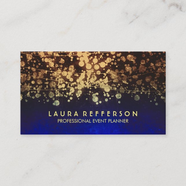 vintage gold foil confetti blue business card (Front)