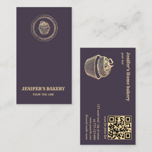 Vintage gold foil cupcake bakery QR code Business Card