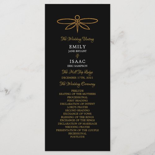 Vintage Gold Foil Dragonfly Wedding Program