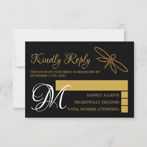 Vintage Gold Foil Dragonfly Wedding RSVP