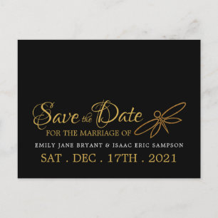 Vintage Gold Foil Dragonfly Wedding Save the Date Announcement Postcard