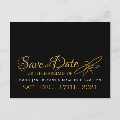 Vintage Gold Foil Dragonfly Wedding Save the Date Announcement Postcard