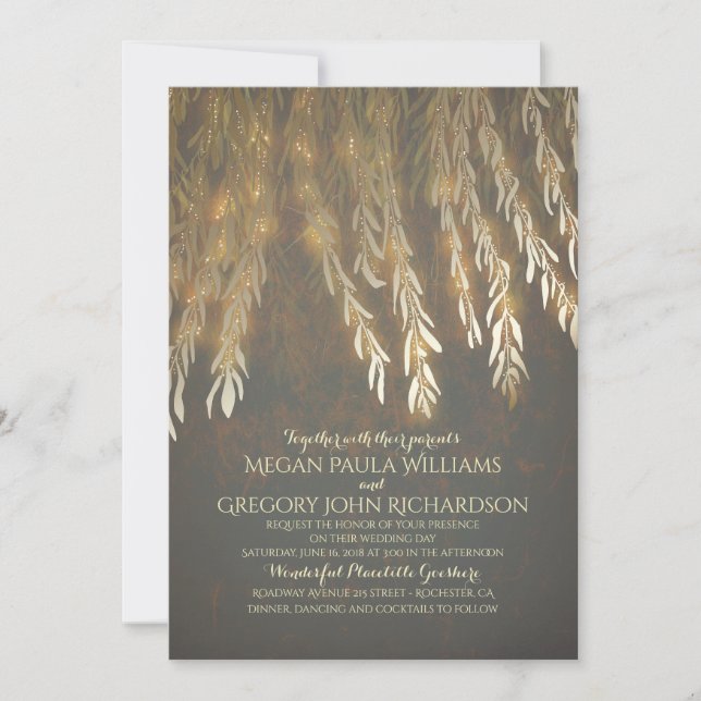 Vintage Gold Foil Effect Willow Tree Wedding Invitation (Front)