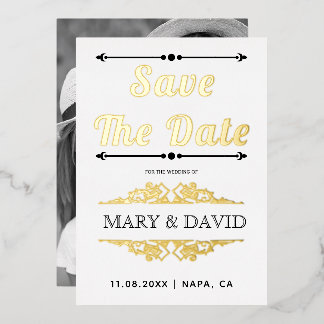 Vintage gold foil typography Save the Date Foil Invitation