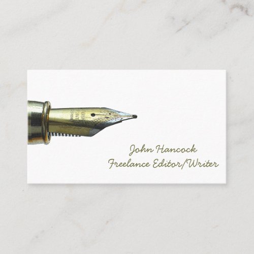 Vintage Gold Fountain Pen Nib Logo Writer Editor Business Card