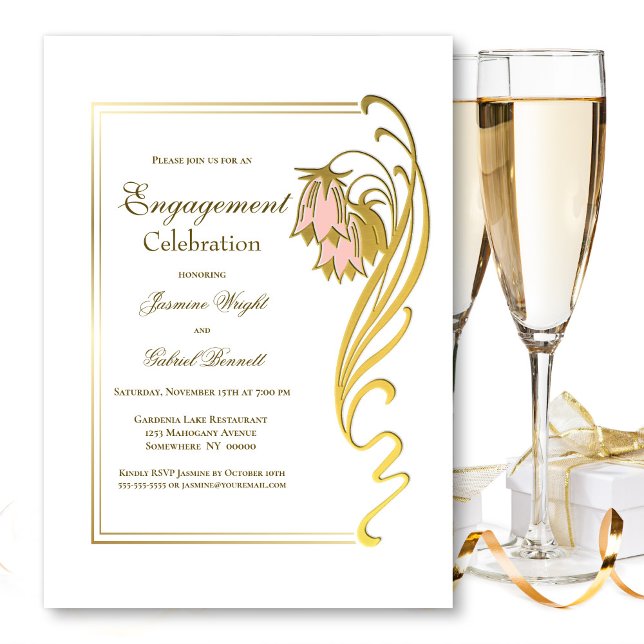 Vintage Gold Frame Engagement Party Invitation (Creator Uploaded)