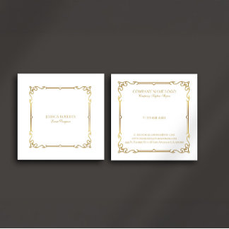 Vintage gold frame on white square business card