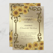 Vintage gold frame sunflower Quinceañera  Invitation (Front/Back)