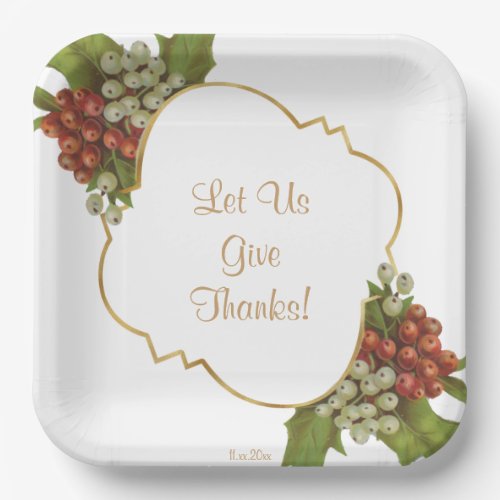 Vintage Gold Frame Watercolor Thanksgiving Paper Plates