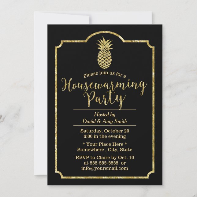 Vintage Gold Framed Pineapple Housewarming Invitation (Front)