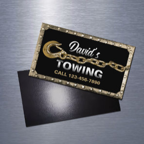 Vintage Gold Framed Towing Truck Hauling Service Business Card Magnet