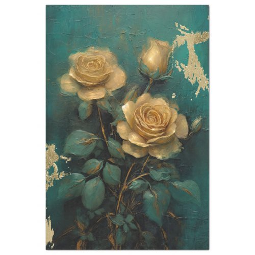 Vintage gold French roses Victorian emerald green  Tissue Paper