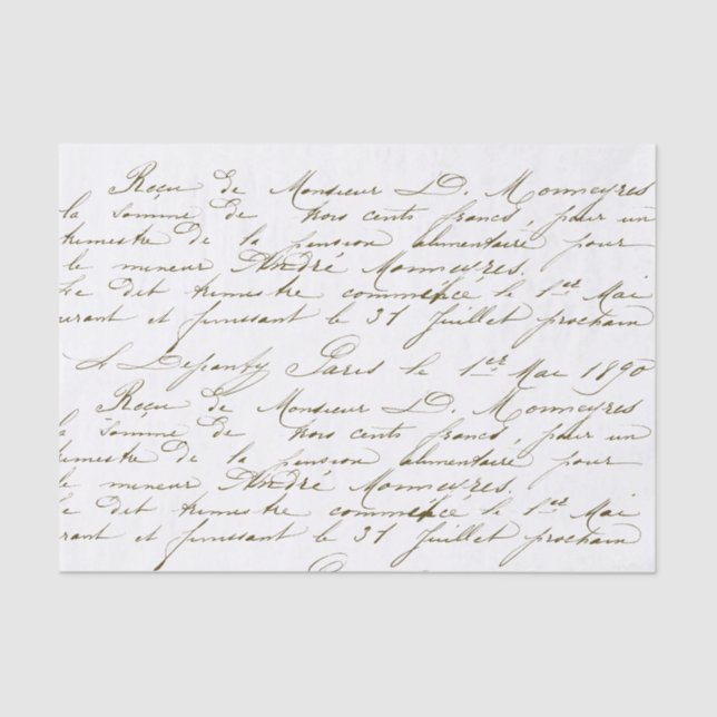 Vintage Gold French Script Handwriting Cursive Tissue Paper (Front)