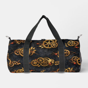 Vintage Gold Gears & Red Neon Mythic Cyberpunk  Duffle Bag