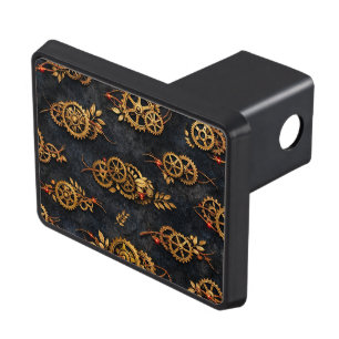 Vintage Gold Gears & Red Neon Mythic Cyberpunk  Hitch Cover