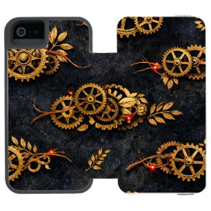 Vintage Gold Gears & Red Neon Mythic Cyberpunk  iPhone SE/5/5s Wallet Case